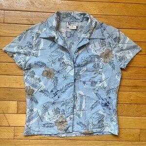 True Vintage Cotton Blue Floral Hawaiian Button-Down Shirt